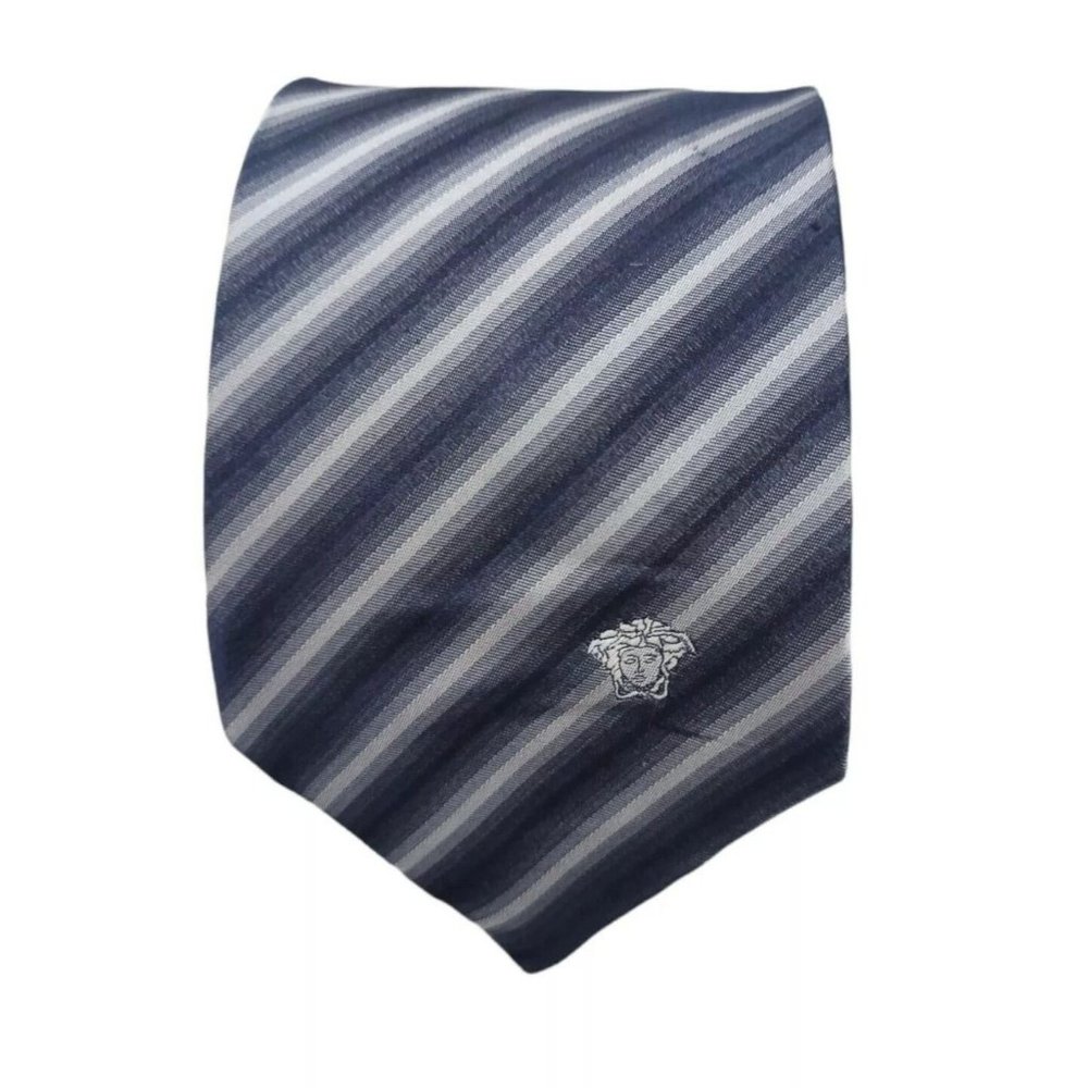VERSACE Blue Striped Medusa Silk Tie ITALY 61"/ 3.2" EC
